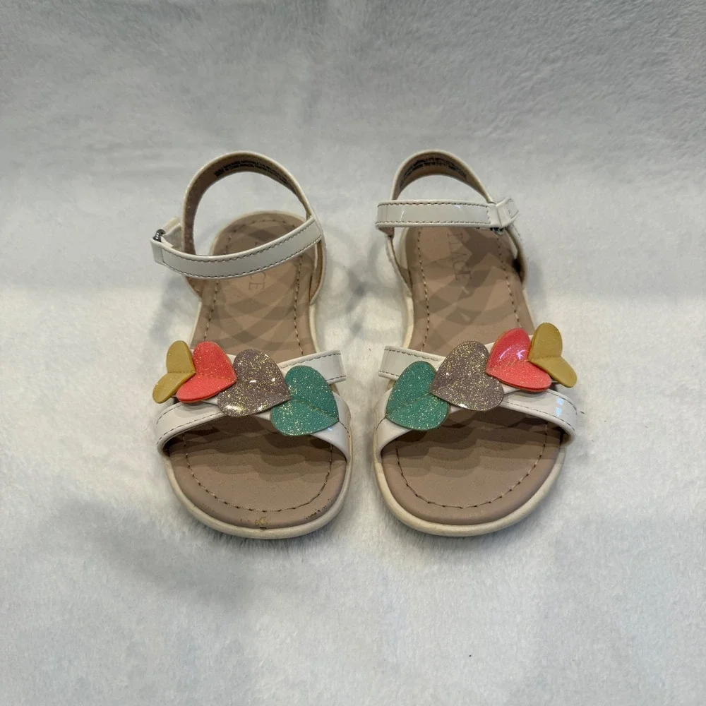 The Childrens Place Girls Heart‎ Glitter Sandals Size 10 Rainbow Summer Shoe